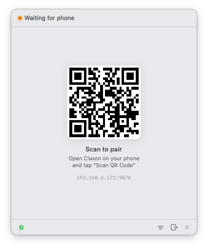 QR code pairing screen — scan to connect your Android phone to your Mac
