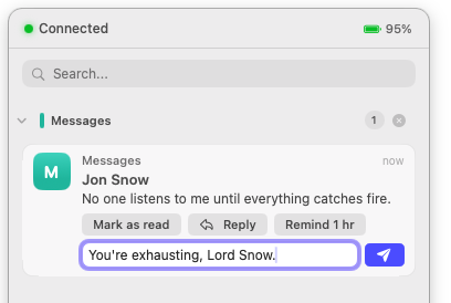 Replying to a Slack message directly from the Claxon notification panel on Mac