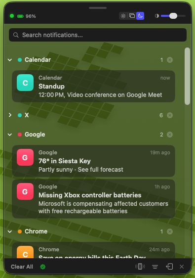 Claxon Dark theme — sleek dark panel with transparency