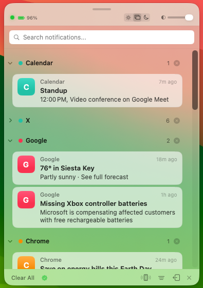 Claxon Glass theme — frosted blur with desktop visible behind